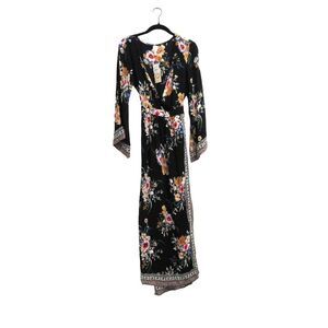 RAGA Women's Wrap Around Long Floral Long Sleeve Maxi Dress SZ S